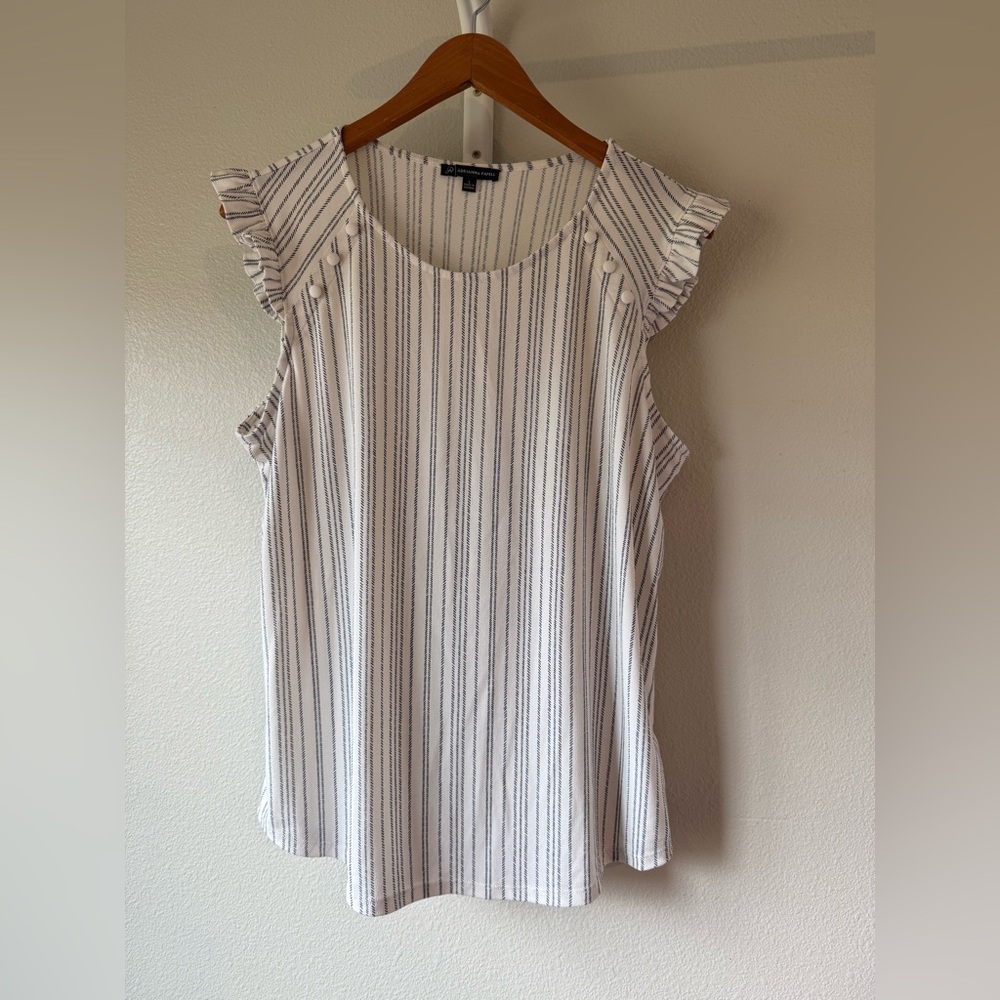 Adrianna Papell White & Navy Striped Ruffle-Sleeve Blouse